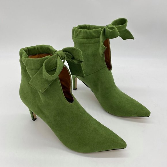 Green Closed Point Toe Boots Comfort Pleated Zippe - Picture 3 of 10